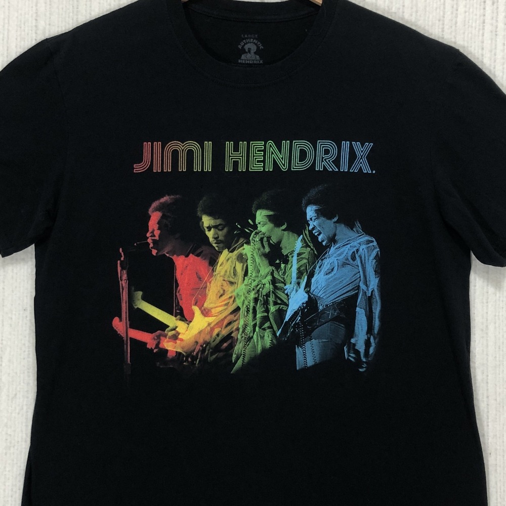 Authentic Jimi Hendrix Black Graphic T-Shirt Rainbow Guitar Print Mens‎ Large